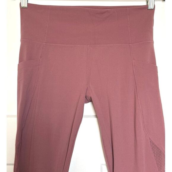 Athleta Mauve Soft Mesh Panel Leggings Pockets Size Medium Workout Yoga - Picture 2 of 9